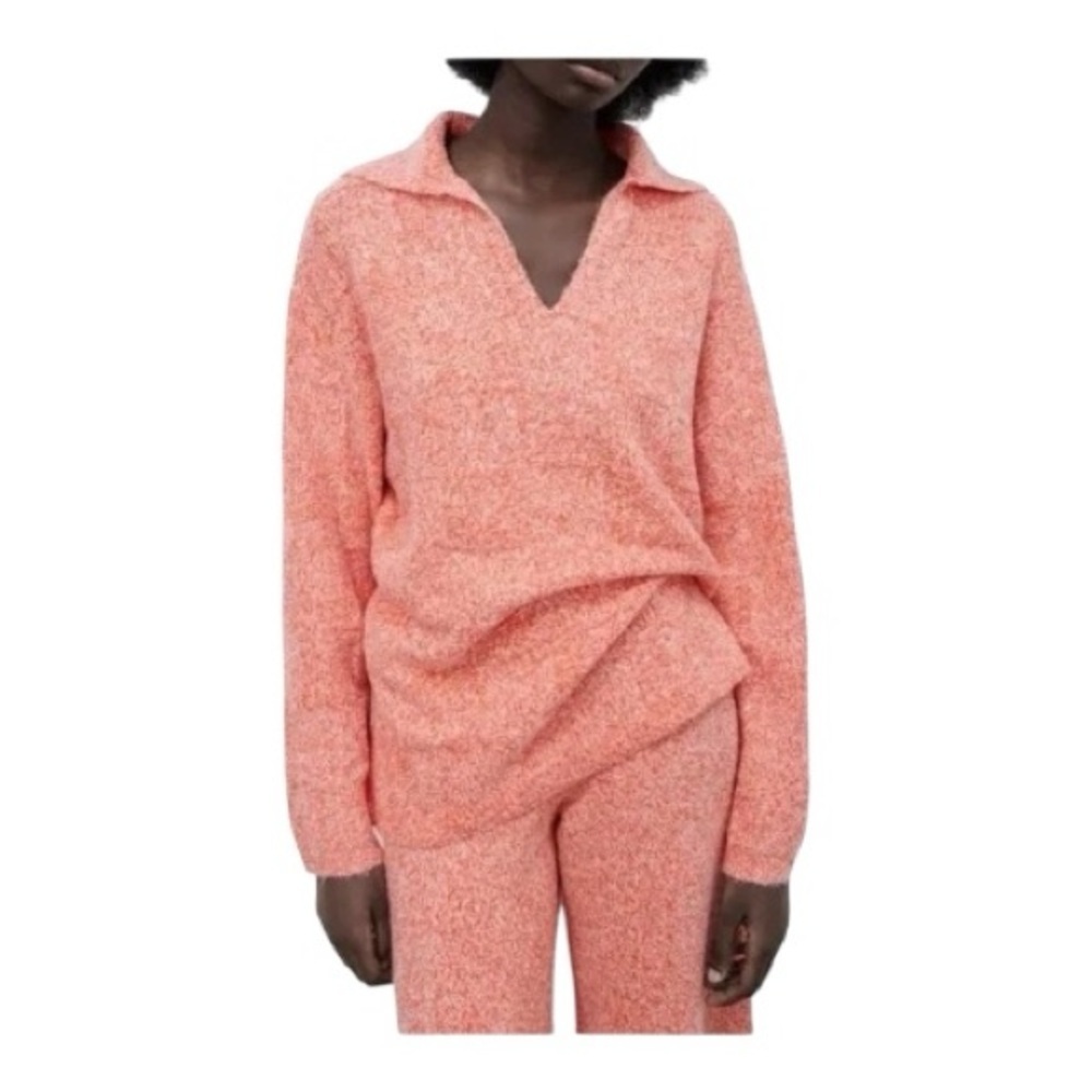 Zara Coral Knit V-Neck Women's Sweater